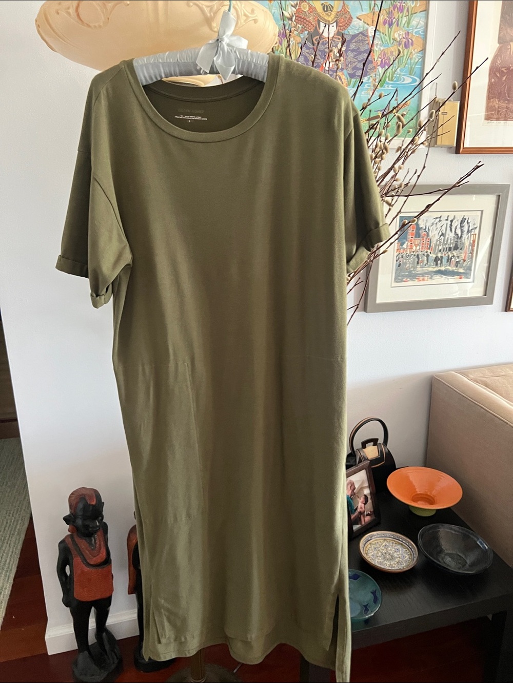 Eileen Fisher Olive Green T-Shirt Dress Sz S
